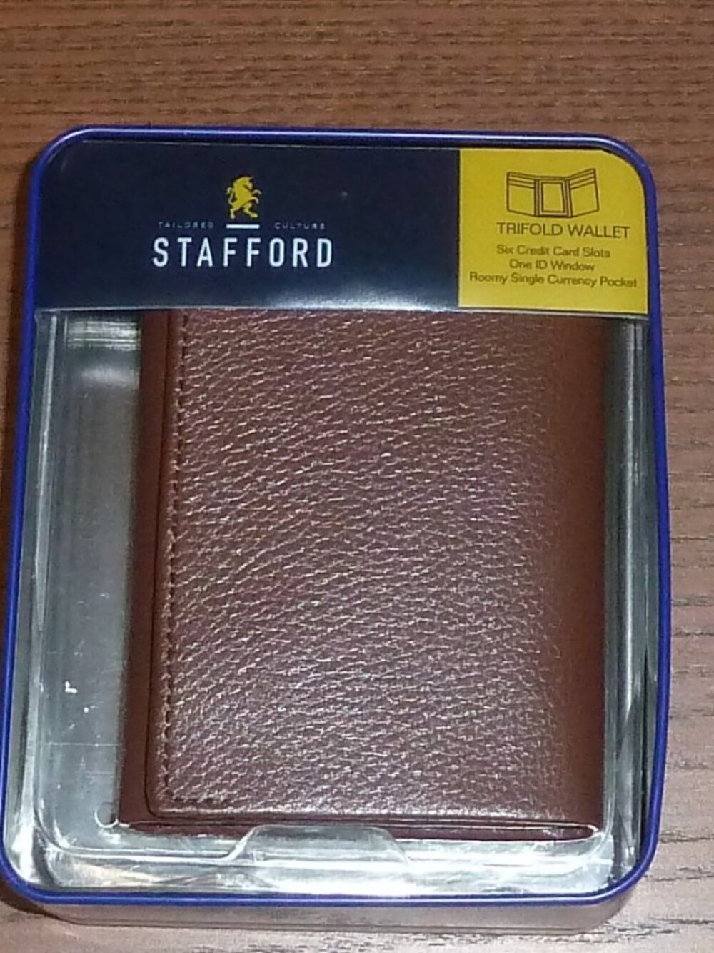 New Stafford Men's Brown Pebble Full Grain Leather Trifold Wallet